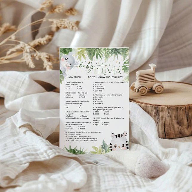 Safari Animals Baby Shower Baby Trivia Game Card (Von Creator hochgeladen)