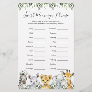 Safari Animals Baby Shower beenden Mommy's Phrase