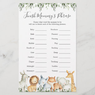 Safari Animals Baby Shower beenden Mommy's Phrase