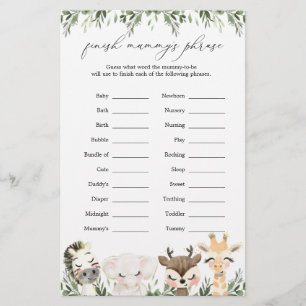 Safari Animals Baby Shower beenden Mummy's Phrase