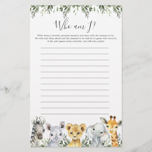 Safari Animals Baby Shower Bin I Game (Vorderseite)