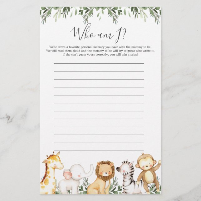 Safari Animals Baby Shower Bin I Game (Vorderseite)