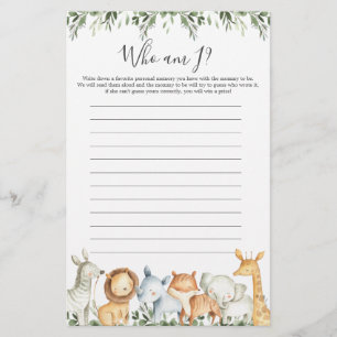 Safari Animals Baby Shower Bin I Game