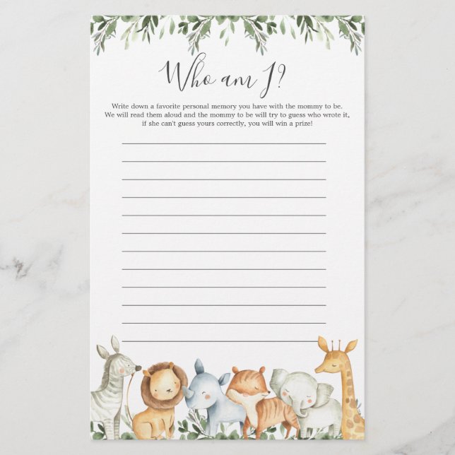 Safari Animals Baby Shower Bin I Game (Vorderseite)