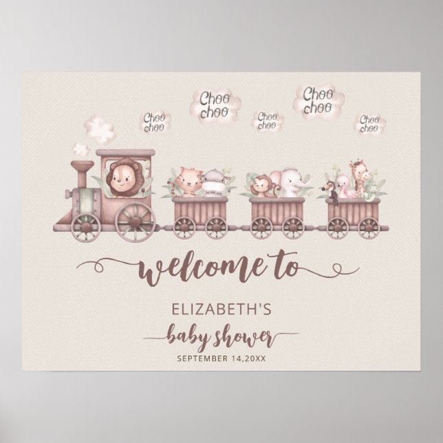 Safari Animals Baby Shower Boho Willkommen Poster (Vorne)