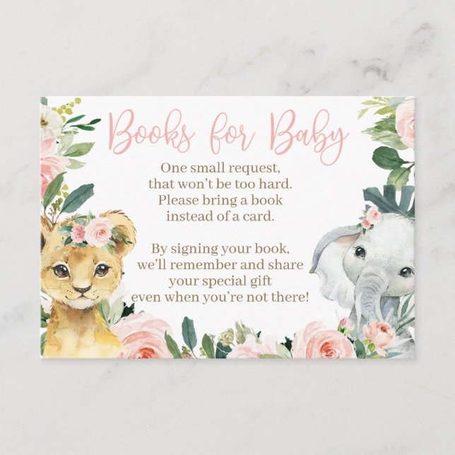 Safari Animals Baby Shower Book Card für ein Mädch Begleitkarte (Vorderseite)