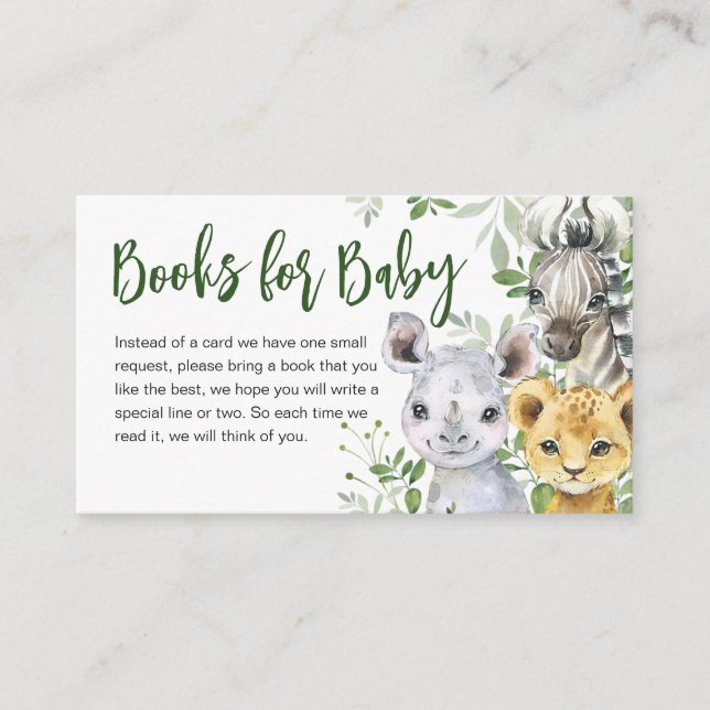 Safari Animals Baby Shower Books für Baby Begleitkarte (Vorderseite)