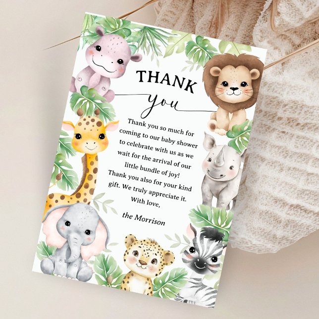 Safari Animals Baby Shower Boy Tropical Thank You Dankeskarte (Von Creator hochgeladen)