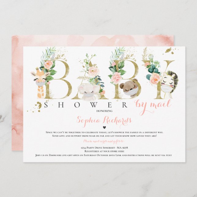 Safari Animals Baby Shower by Mail Greenerity Gold Einladung (Vorne/Hinten)