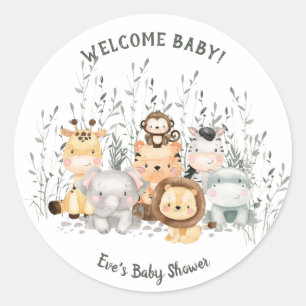 Safari Animals Baby Shower Classic Round Sticker