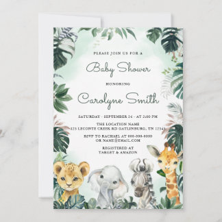 Safari Animals Baby Shower Einladung