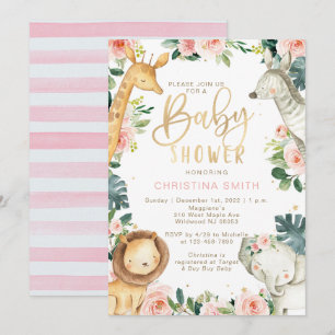 Safari Animals Baby Shower Einladungen für Mädchen