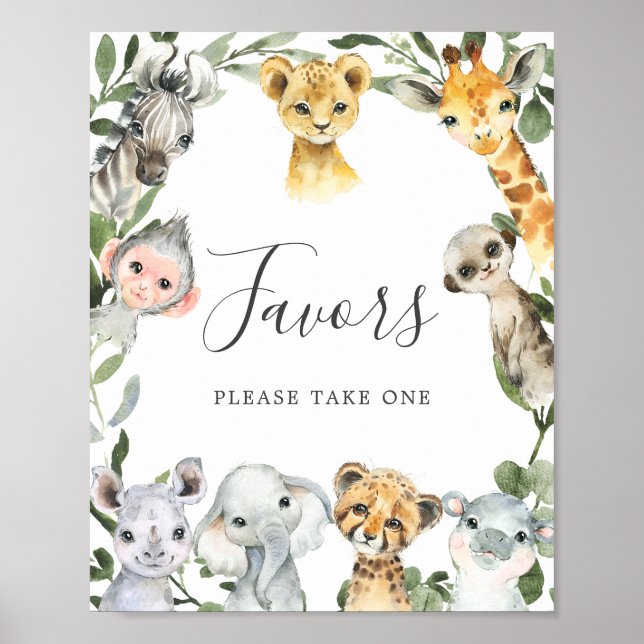 Safari Animals Baby Shower Favoriten Schild (Vorne)