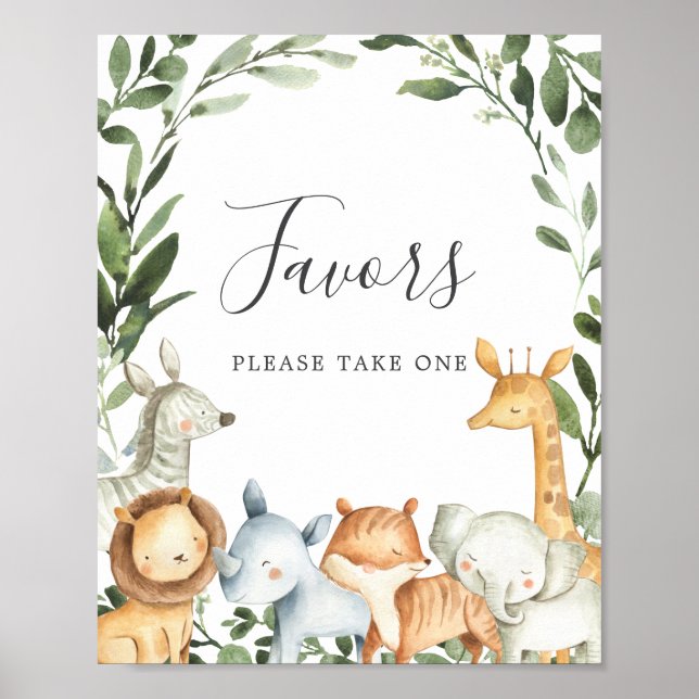 Safari Animals Baby Shower Favoriten Schild (Vorne)