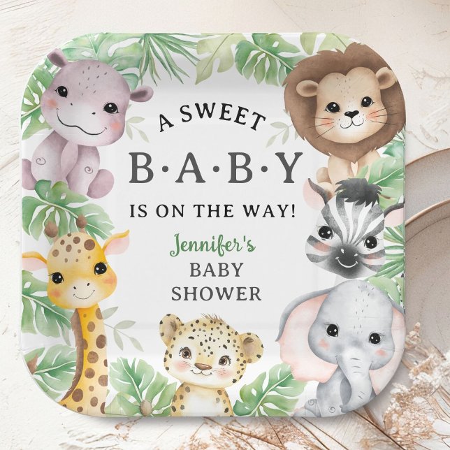 Safari Animals Baby Shower Gender Neutral Jungle Pappteller (Von Creator hochgeladen)