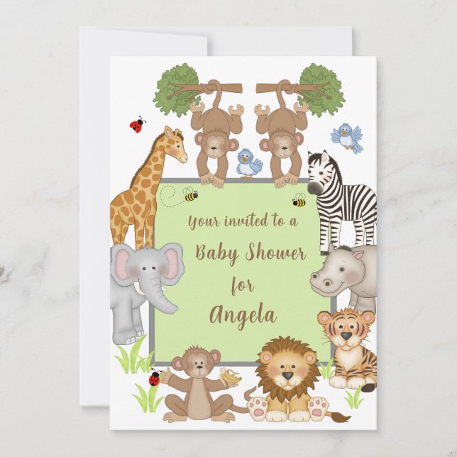 Safari Animals Baby Shower Invitation Einladung (Vorderseite)