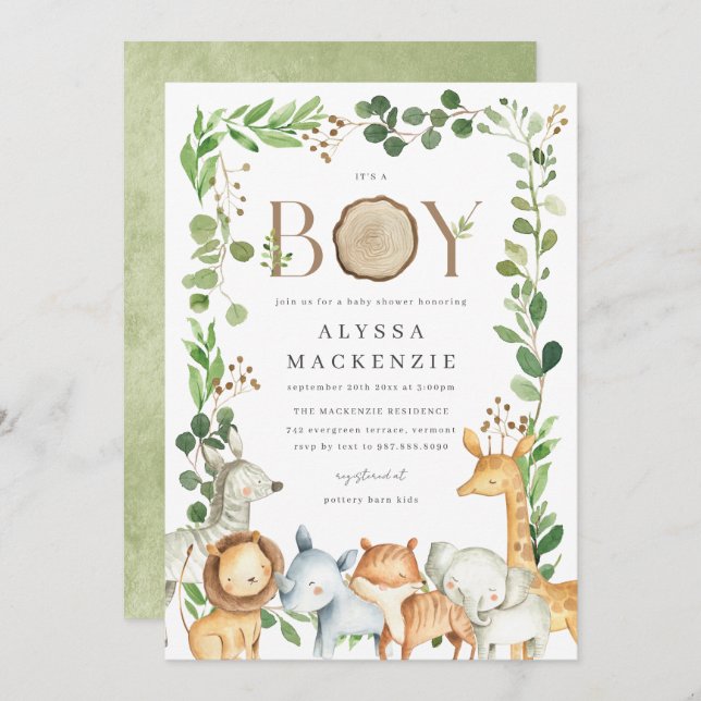 Safari Animals Baby Shower Invitation Einladung (Vorne/Hinten)