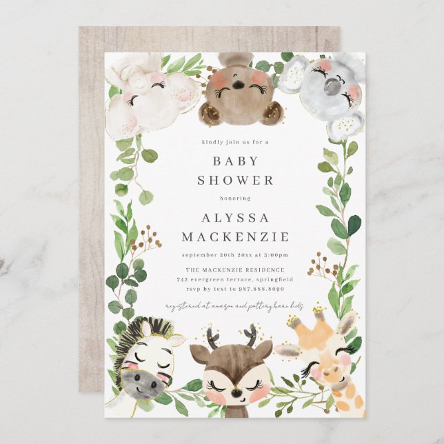 Safari Animals Baby Shower Invitation Einladung (Vorne/Hinten)