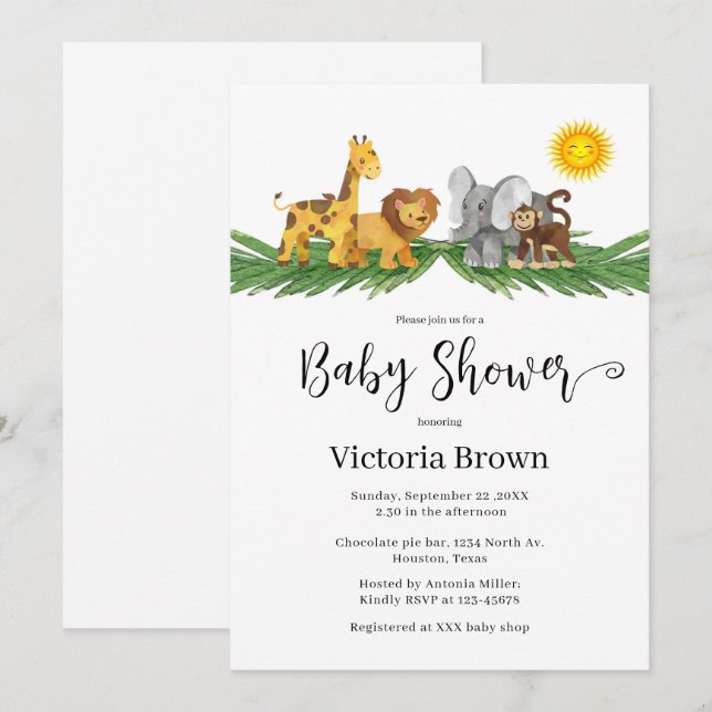 Safari Animals Baby Shower Invitation Einladung (Vorne/Hinten)