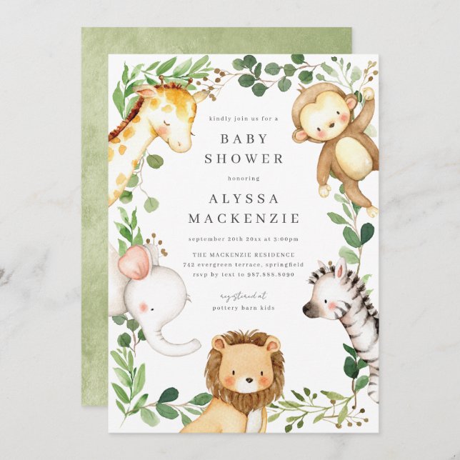 Safari Animals Baby Shower Invitation Einladung (Vorne/Hinten)