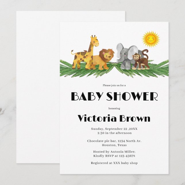 Safari Animals Baby Shower Invitation Einladung (Vorne/Hinten)
