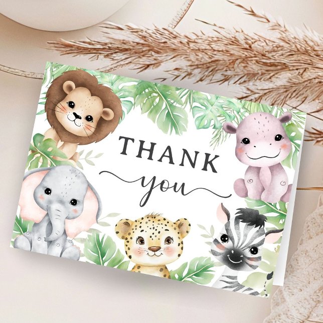 Safari Animals Baby Shower Jungle Folded Thank You Dankeskarte (Von Creator hochgeladen)