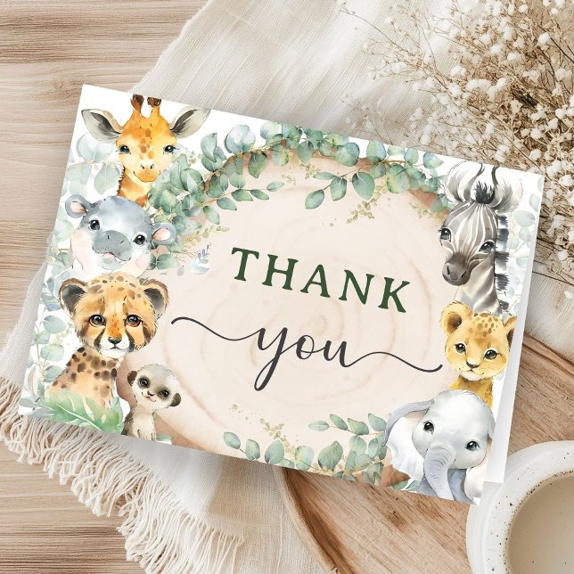 Safari Animals Baby Shower Jungle Folded Thank You Dankeskarte (Von Creator hochgeladen)
