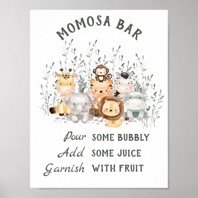 Safari Animals Baby Shower Momosa Bar Poster (Vorne)