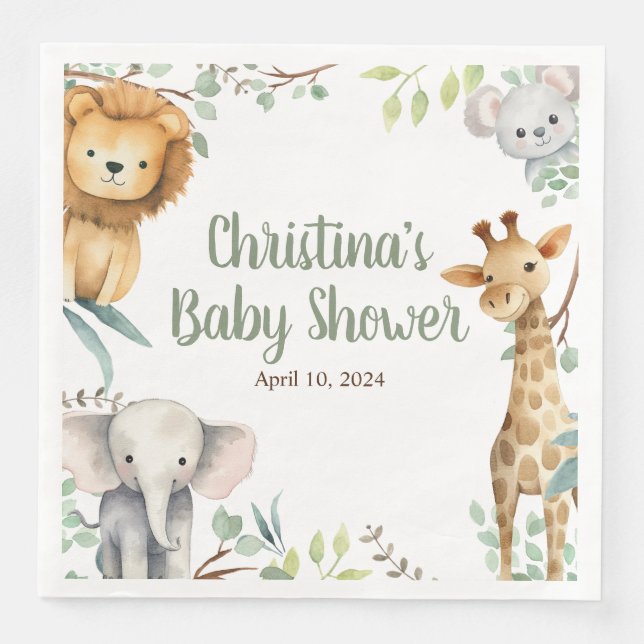 Safari Animals Baby Shower Napkins Serviette (Vorderseite)