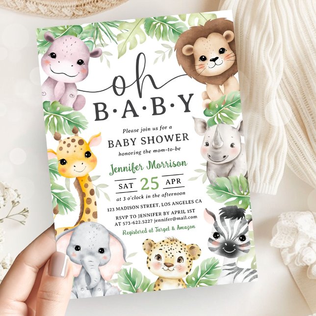 Safari Animals Baby Shower Oh Baby Cute Jungle  Einladung (Von Creator hochgeladen)