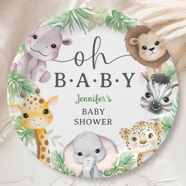 Safari Animals Baby Shower Oh Baby Cute Jungle Pappteller (Von Creator hochgeladen)