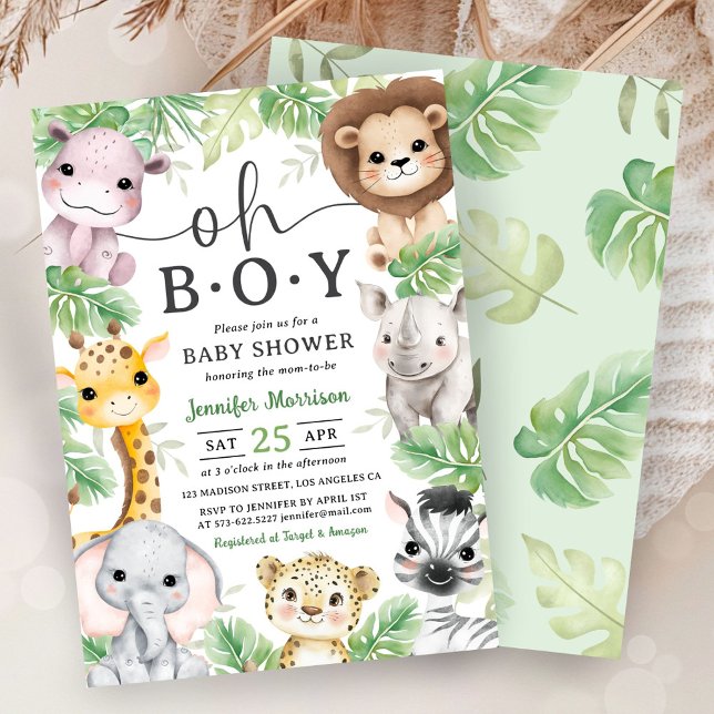 Safari Animals Baby Shower Oh Boy Tropical Jungle  Einladung (Von Creator hochgeladen)