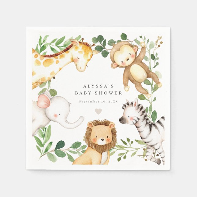 Safari Animals Baby Shower Party Paper Napkins Serviette (Vorderseite)