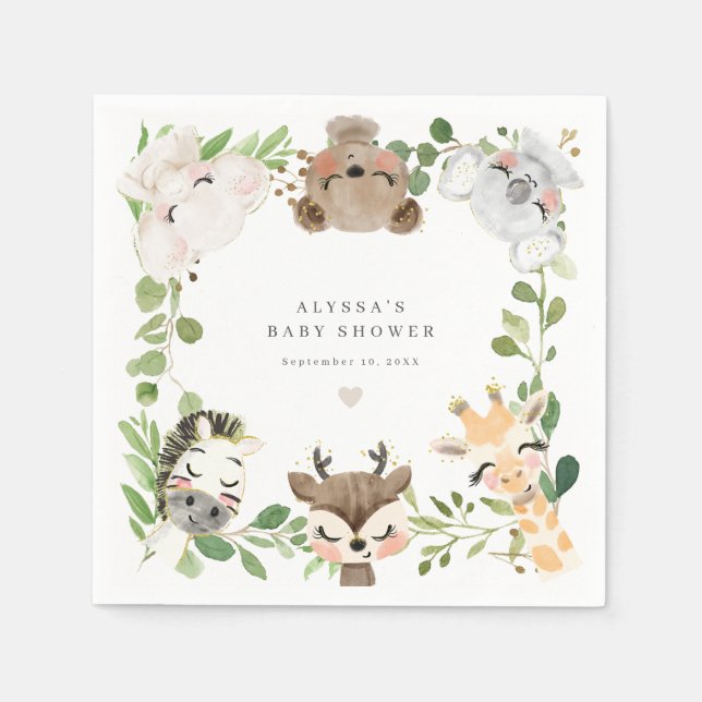 Safari Animals Baby Shower Party Paper Napkins Serviette (Vorderseite)