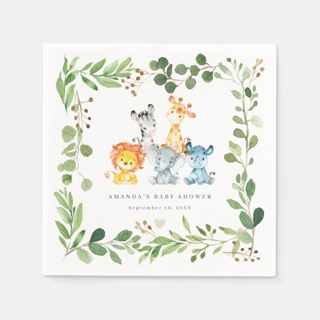 Safari Animals Baby Shower Party Paper Napkins Serviette (Vorderseite)