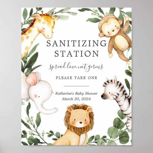 Safari Animals Baby Shower Sanitizing Station Schi Poster (Vorne)