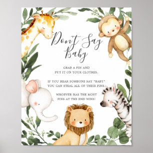 Safari Animals Baby Shower Say Baby Sign Poster