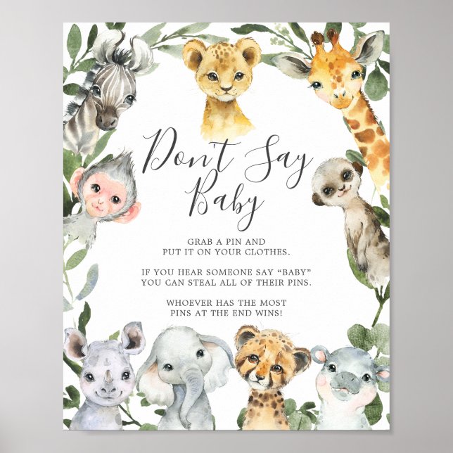 Safari Animals Baby Shower Say Baby Sign Poster (Vorne)