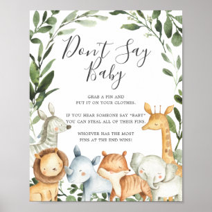 Safari Animals Baby Shower Say Baby Sign Poster