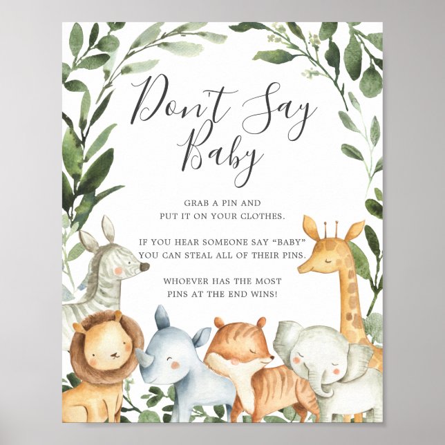 Safari Animals Baby Shower Say Baby Sign Poster (Vorne)
