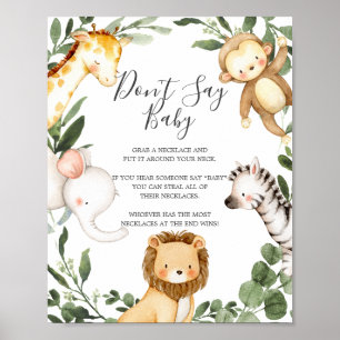 Safari Animals Baby Shower Say Baby Sign Poster