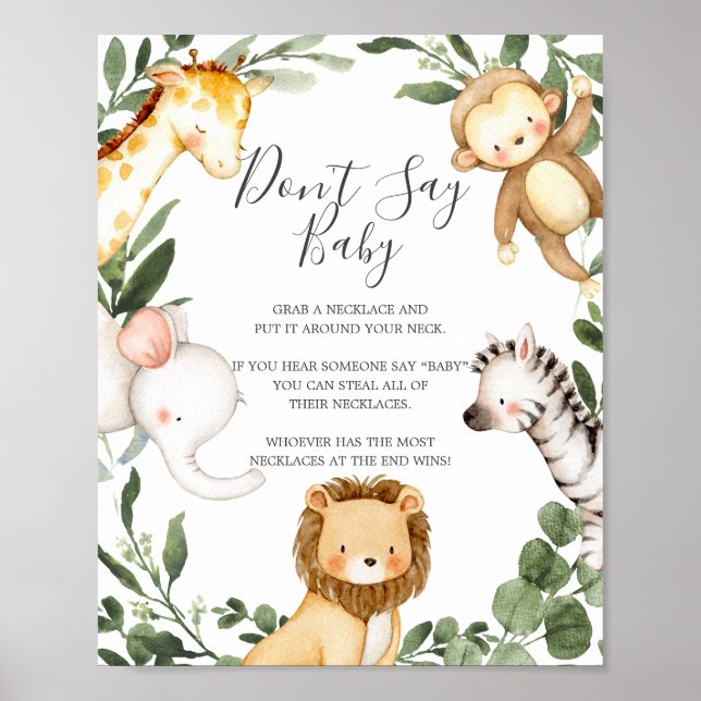 Safari Animals Baby Shower Say Baby Sign Poster (Vorne)