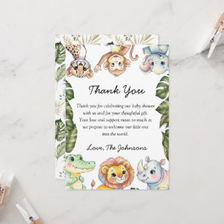 Safari Animals Baby Shower Thank You Card