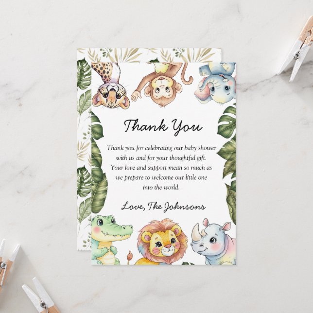 Safari Animals Baby Shower Thank You Card (Vorderseite/Rückseite Beispiel)
