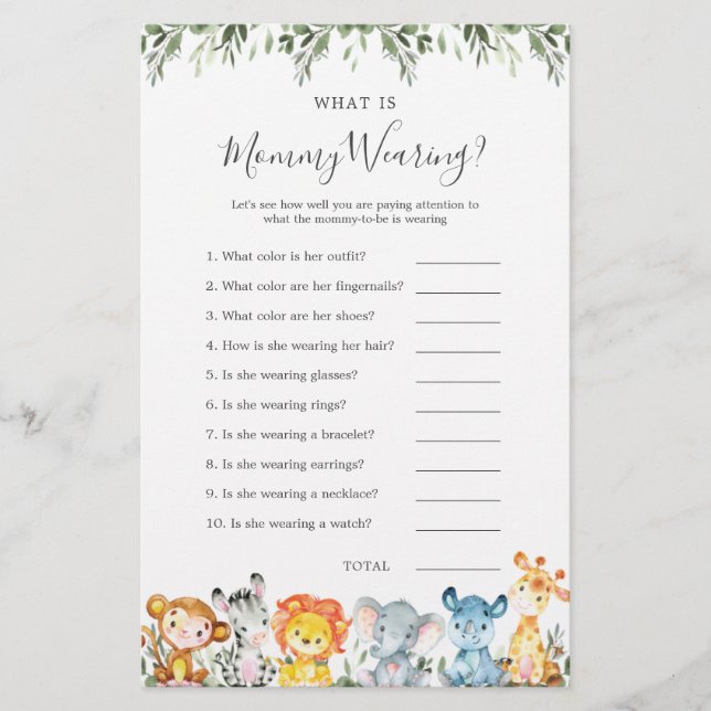 Safari Animals Baby Shower Was ist Mommy Wear (Vorderseite)