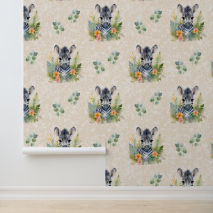 Safari Animals Baby Zebra Greenerity auf Cream Tapete