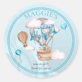 Safari Animals Balloons Blue Boy Baby Sprinkle Runder Aufkleber