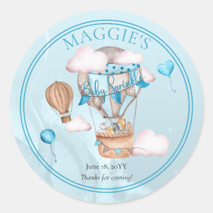 Safari Animals Balloons Blue Boy Baby Sprinkle Runder Aufkleber