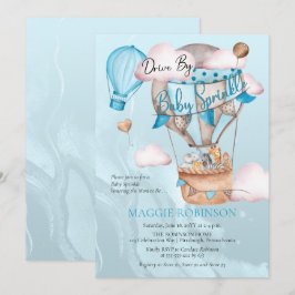 Safari Animals Balloons Drive by Boy Baby Sprinkle Einladung