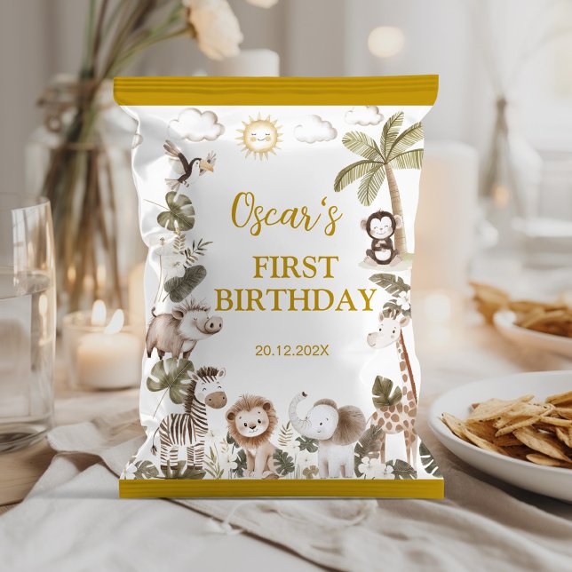 Safari Animals Birthday Party Chip Bag Wrapper Flyer (Von Creator hochgeladen)
